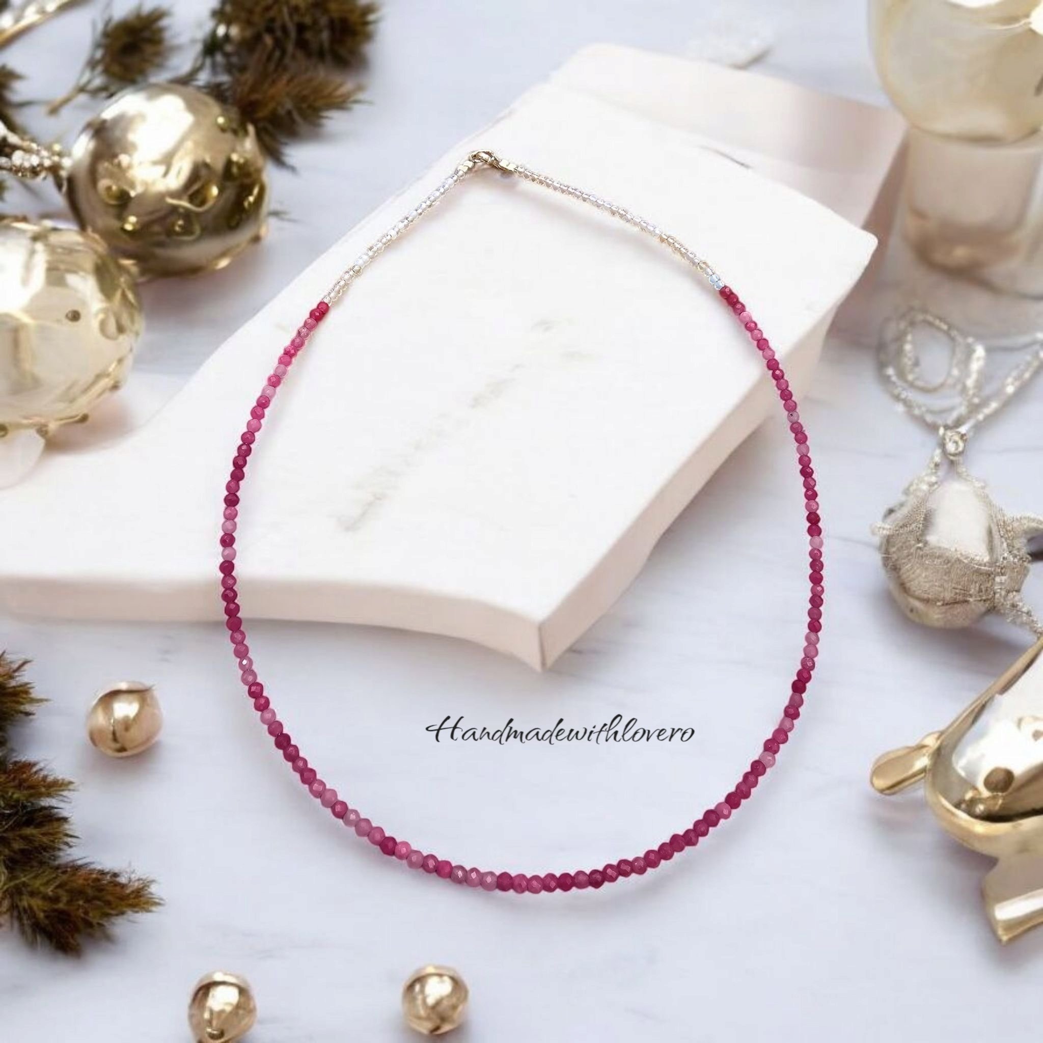 Colier turmalina roz opal argint handmade Anuket