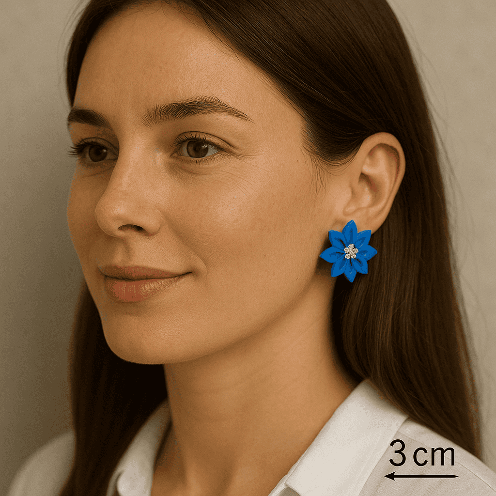 Cercei handmade Loris Poinsettia albastru royal - bijuterii din lut polimeric Fimo modelat manual