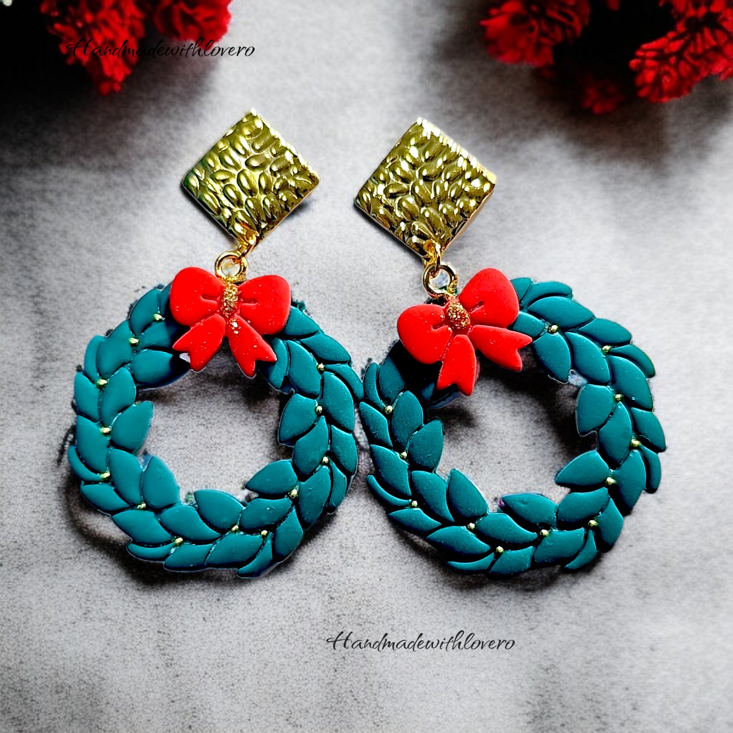 Cercei coronita Craciun handmade rosu verde otel inoxidabil