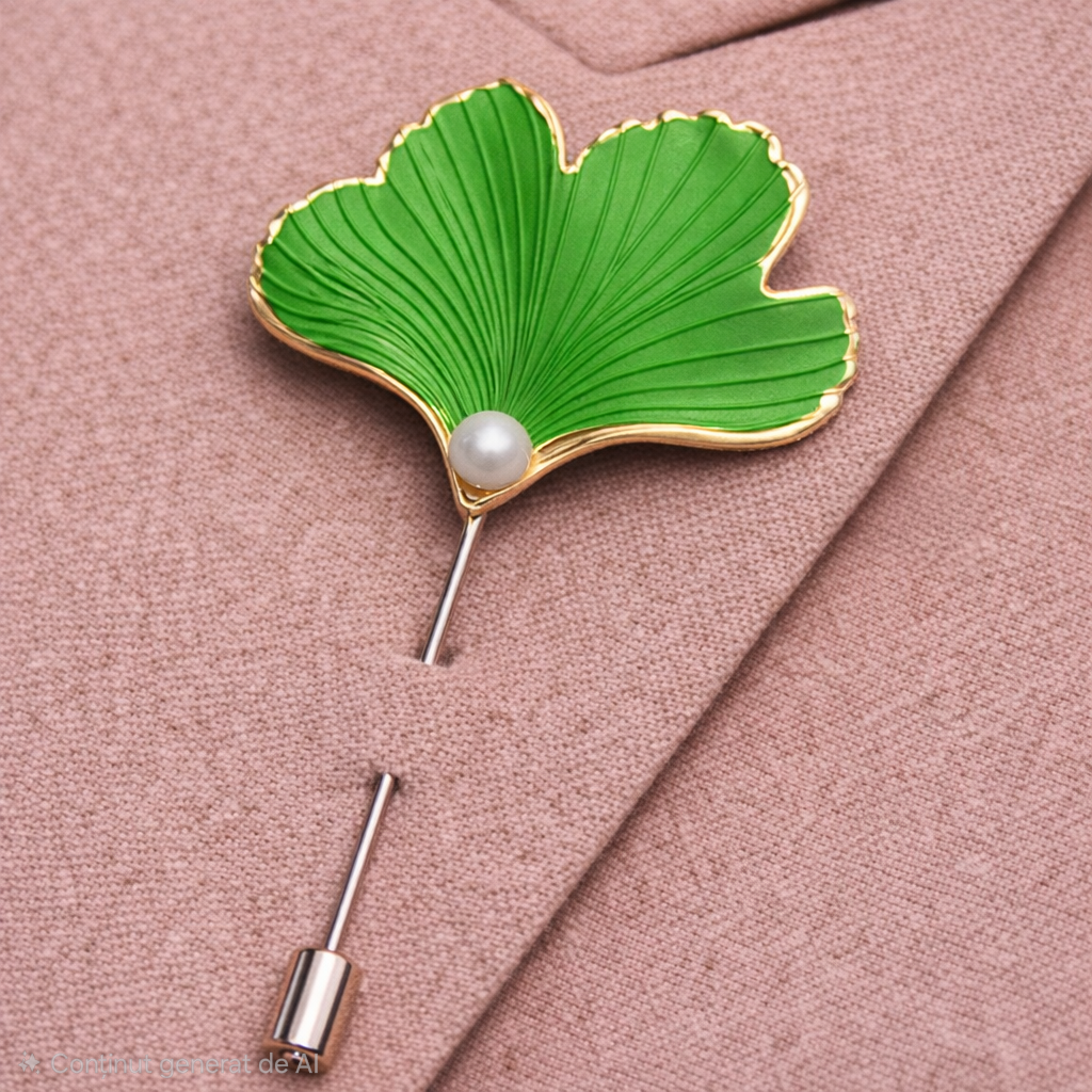 brosa gingko biloba din acril cu perla decorativa