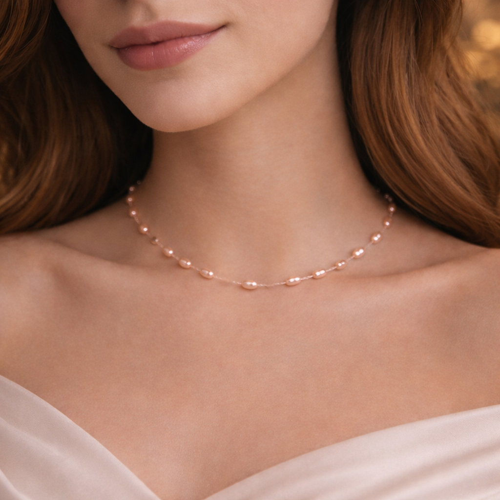 colier perle somon pe fir transparent