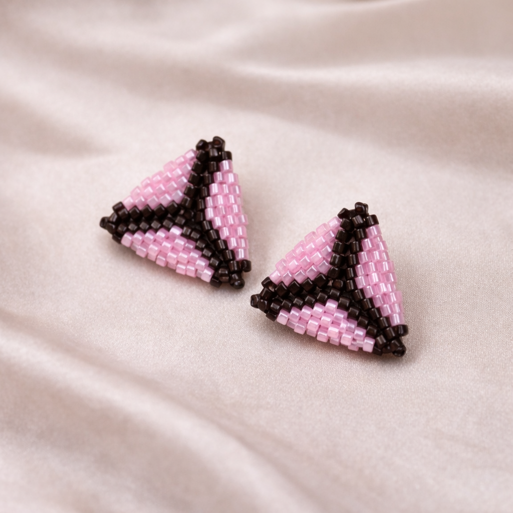 Cercei miyuki roz negru handmade Prism Triangle
