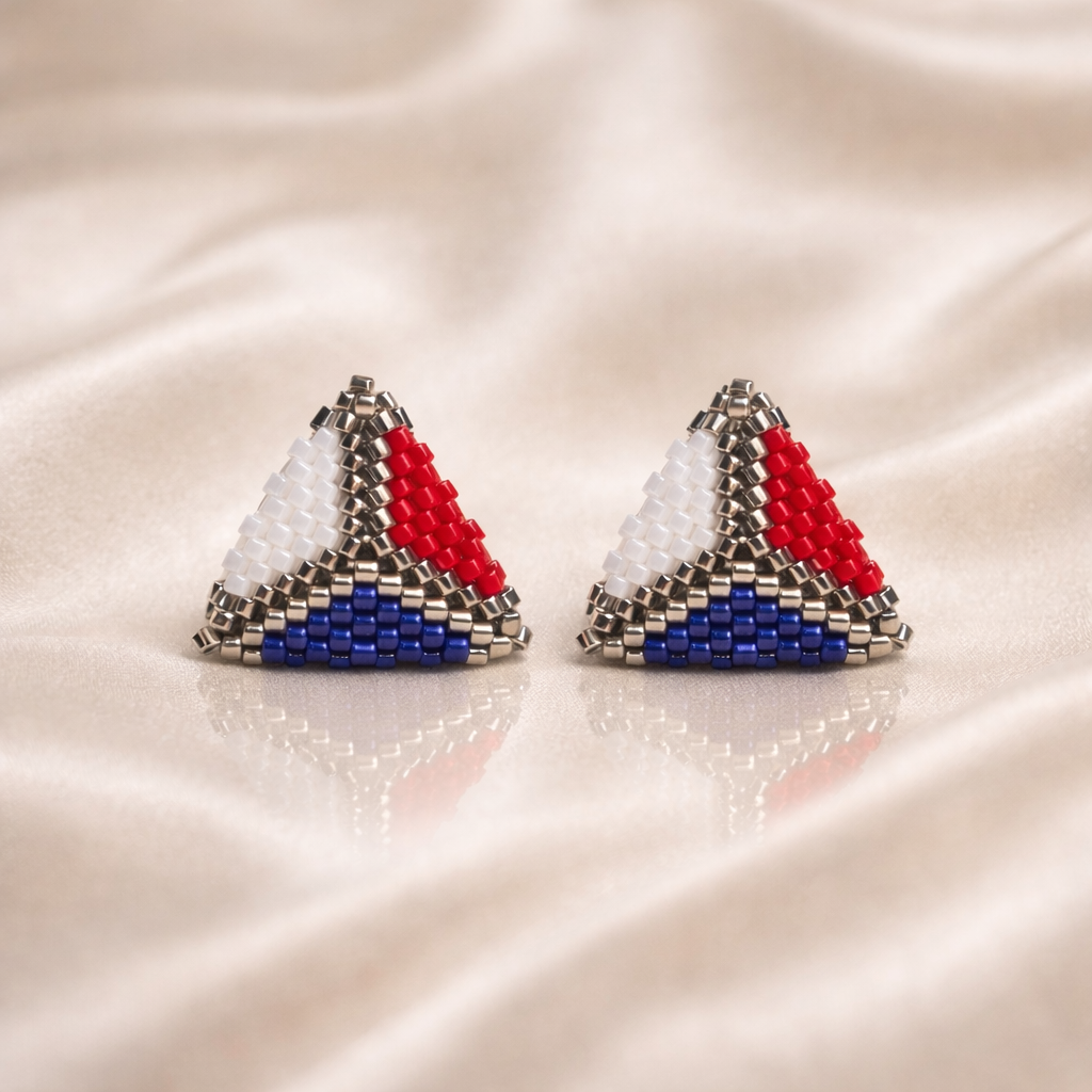 Cercei Miyuki rosu alb albastru Triangular Mosaic handmade
