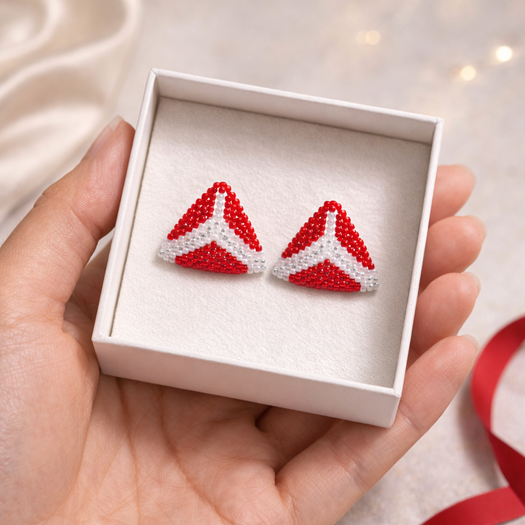 Cercei Miyuki rosu alb Triangle Glow handmade