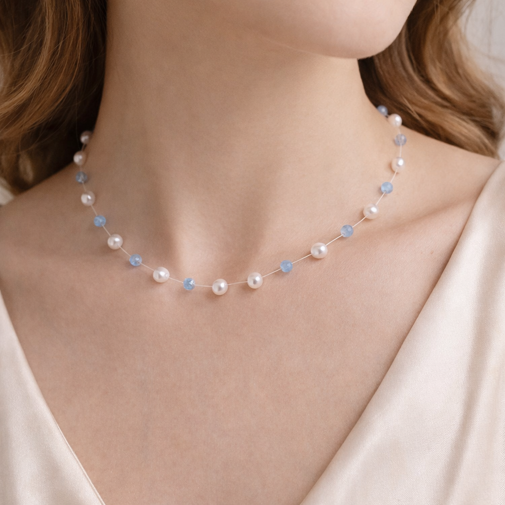 Colier perle aquamarine handmade Kelly Blue