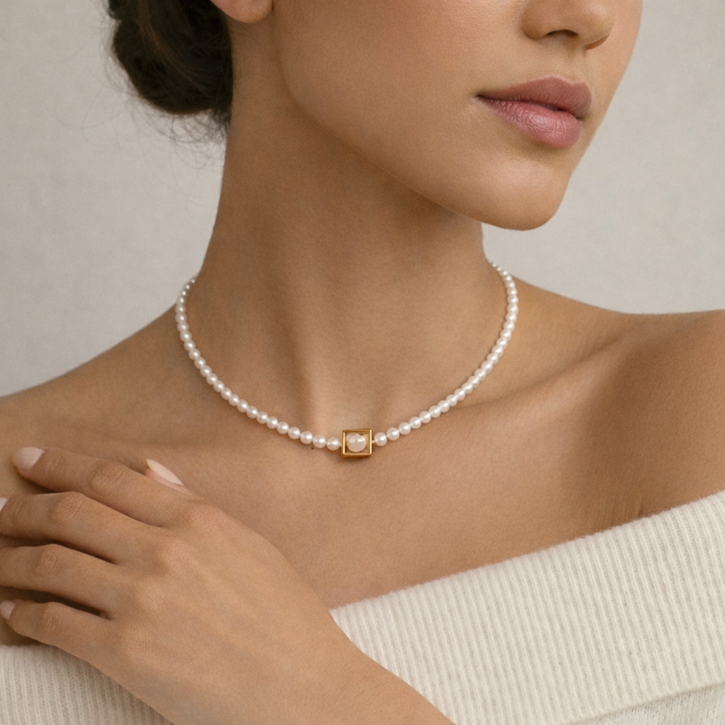 Colier cu perle naturale 4-5 mm Lucy Pearl Grace cu accesoriu auriu placat 18K