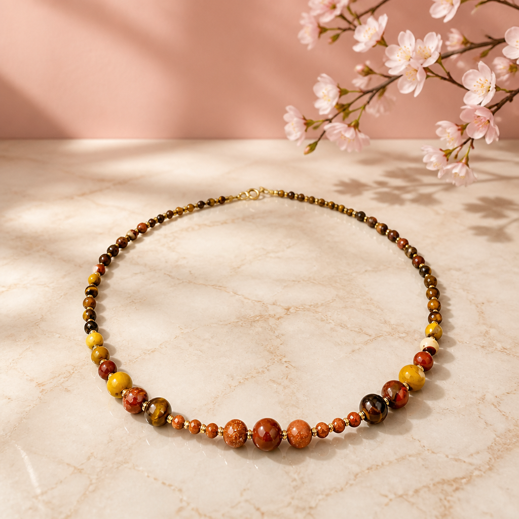 colier handmade pietre semipretioase Autumn Ember - mookait ochi de tigru jasp