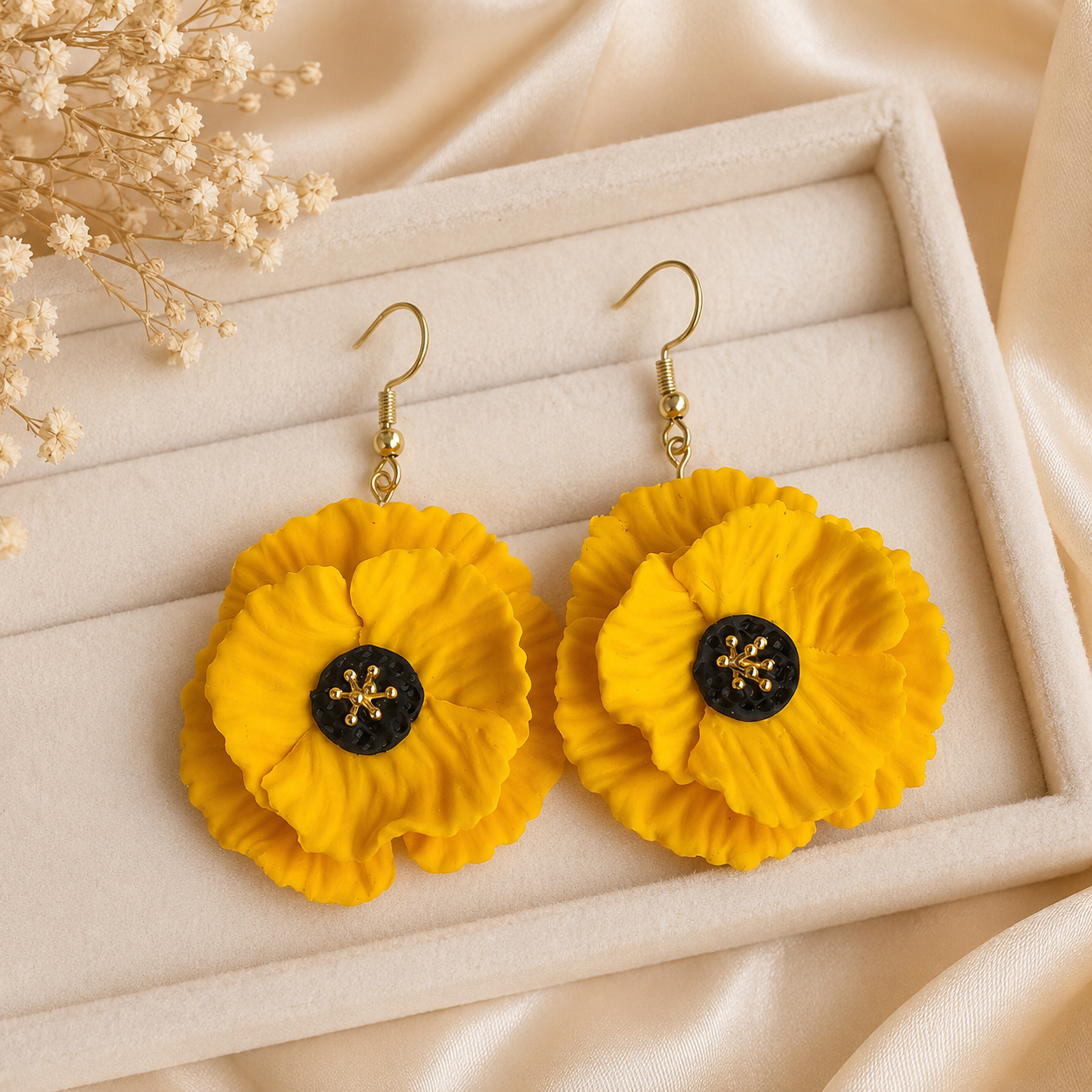 Cercei handmade flori galbene Solar Bloom