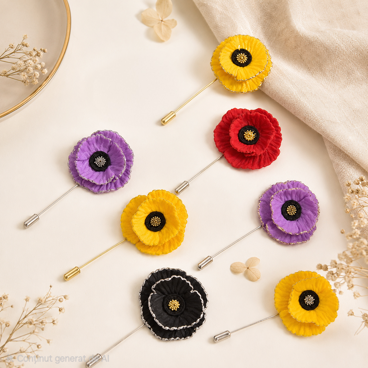 broșă floare handmade Bloom din lut polimeric Fimo